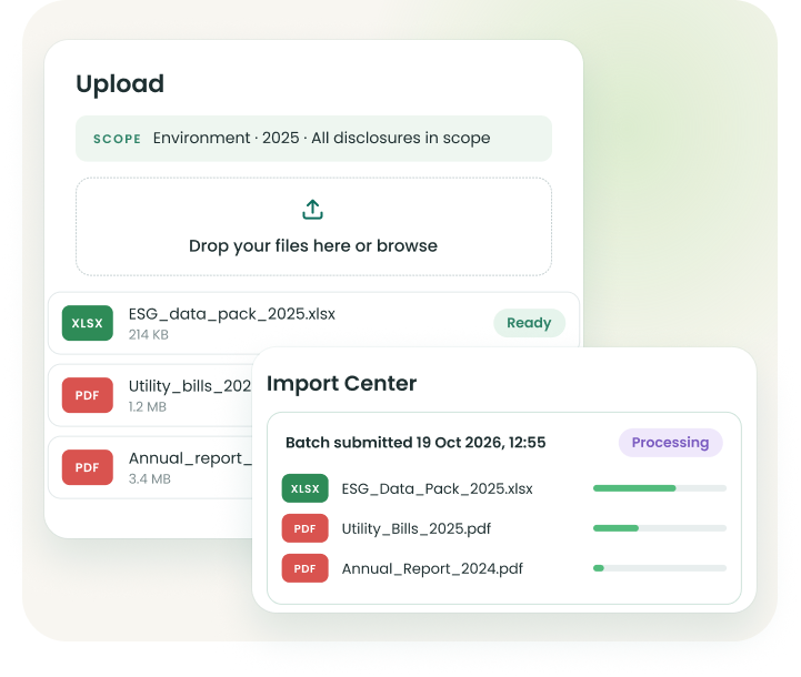 Smart Import upload and Import Center screens